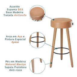 Kit 2 Banquetas Alta Paris Pé Madeira Bar Cozinha Espaco Gourmet Couro Pu Caramelo - 3