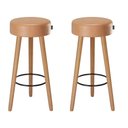 Ver imagem 1 de Kit 2 Banquetas Alta Paris Pé Madeira Bar Cozinha Espaco Gourmet Couro Pu Caramelo