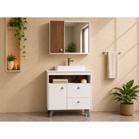 Gabinete Banheiro Niero 60 Espelheira Branco com Cuba