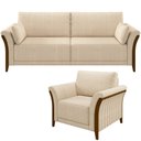 Ver imagem 1 de Kit Sofá 02 Lugares Sala Estar 162cm com Poltrona Stefan Pés de Madeira M03 Linho Bege - Lyam