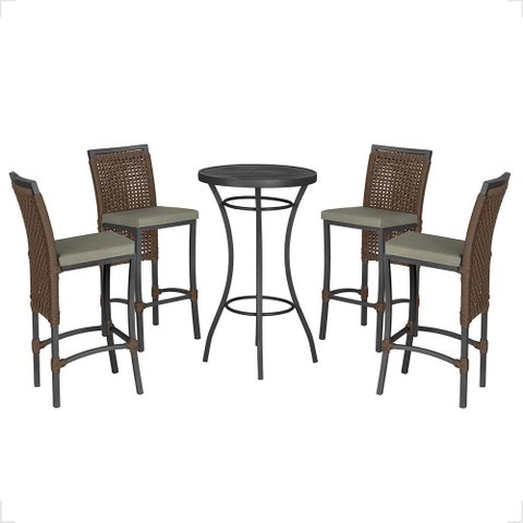 Mesa Bistrô e 4 Banquetas Roma Preta Corda Náutica Estofado 8 Trama Original