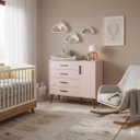 Ver imagem 1 de Comoda Sapateira Infantil Isis 4 Gavetas e 1 Porta Rosa Fosco com Pés Retrô P/ Quarto Bebê - Reller