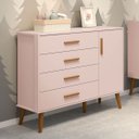 Ver imagem 3 de Comoda Sapateira Infantil Isis 4 Gavetas e 1 Porta Rosa Fosco com Pés Retrô P/ Quarto Bebê - Reller