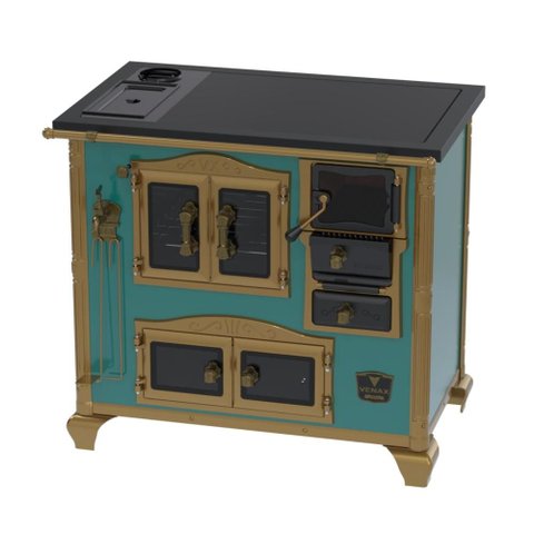Fogão a Lenha N° 02 Imperador Vitreo Turquesa c/ Caldeira Gab. Chapa Vitrocerâmica Saída