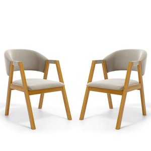 Kit com 2 Cadeiras Leticia Madeira Maciça Estofada para Mesa de Jantar Veludo Bege 102
