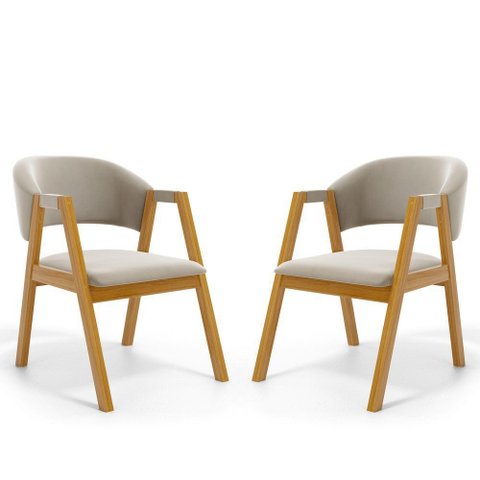 Kit com 2 Cadeiras Leticia Madeira Maciça Estofada para Mesa de Jantar Veludo Bege 102