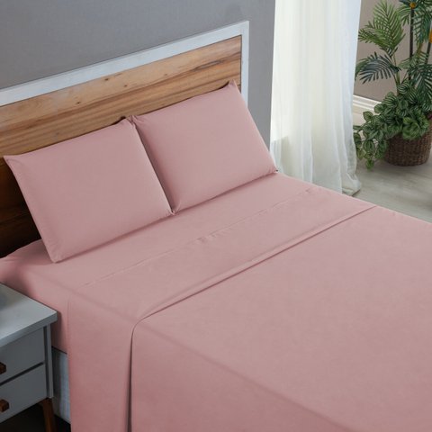 Kit Conjunto Lençol Casal com Fronhas 4 Peças Roupa de Cama Box 200 Fios Algodão:rose