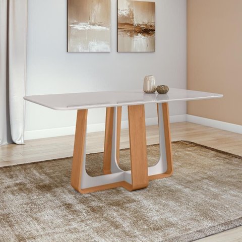 Mesa de Jantar Retangular 6 Lugares 170 Tampo Mdf/vidro Easy Pop Amendoa/off White