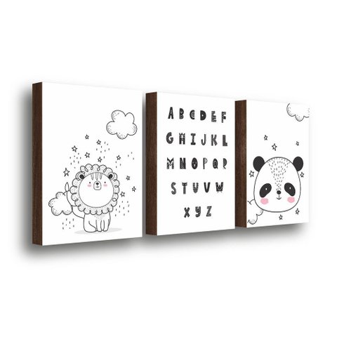 Kit 3 Quadros Decorativos Alfabeto Dos Bichos 30x40cm