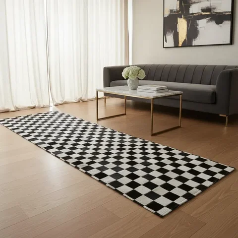 Tapete de Couro Passadeira Natural Tabuleiro Preto Branco 2,00 x 0,60 m