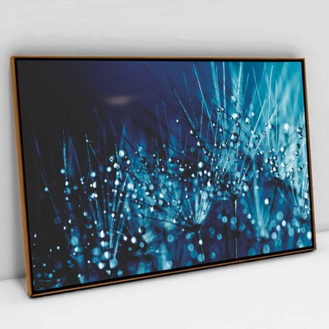 Quadro Decorativo em Canvas Floral Dente de Leão Azul TaColado Moldura Flutuante 4,5cm Freijó 120 x 