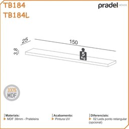 Prateleira Suspensa de Parede Mdf Dalla Costa Multiuso 1,80m Cor:freijó - 3
