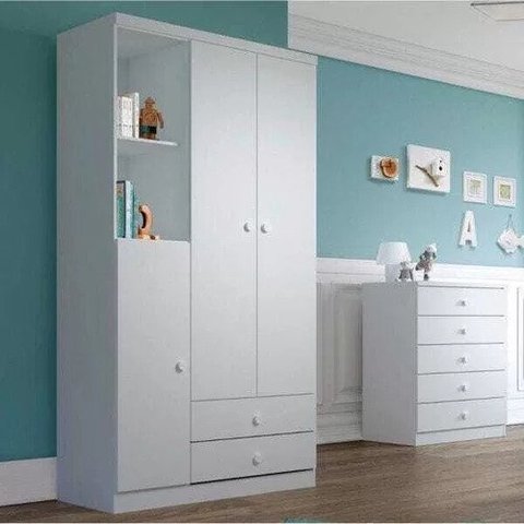 Guarda Roupa de Bebê 3 Portas Bala de Menta Branco Flex - Henn