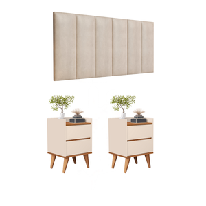 Conjunto Quarto 2 Mesas de Cabeceira Verona com Painel de Cabeceira de Cama Queen 1,60cm:off White