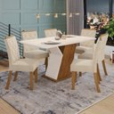 Ver imagem 1 de Conjunto Sala de Jantar Tampo Mdf com Vidro Canto Arredondado 160 Cm 06 Cadeiras Lupita Casa 812