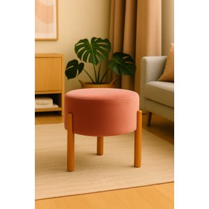 PUFF APOLO  PES DE MADEIRA ROSA QUEIMADO VELUDO