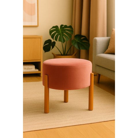 PUFF APOLO  PES DE MADEIRA ROSA QUEIMADO VELUDO