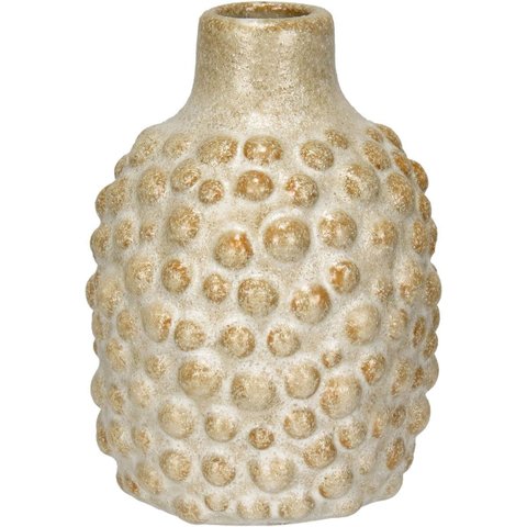 Vaso Decorativo de Cerâmica Bege 10x10x10cm Enfeite Sala Mesa Estante Aparador