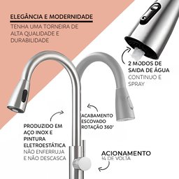 Cuba Cozinha Gourmet Aço Inox 304 e Torneira Extensível Inox - 10
