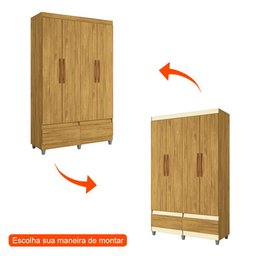 Guarda-Roupa Roupeiro Solteiro Romeu 4 portas 2 Gavetas Mel - Rede Móveis - 5