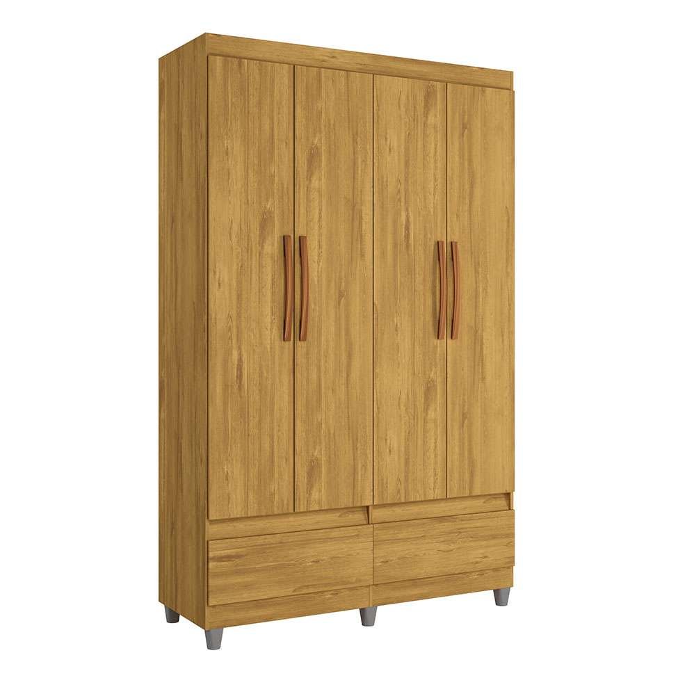 Guarda-Roupa Roupeiro Solteiro Romeu 4 portas 2 Gavetas Mel - Rede Móveis