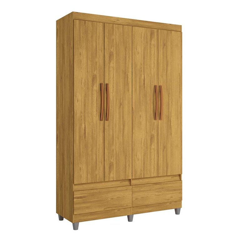 Guarda-Roupa Roupeiro Solteiro Romeu 4 portas 2 Gavetas Mel - Rede Móveis