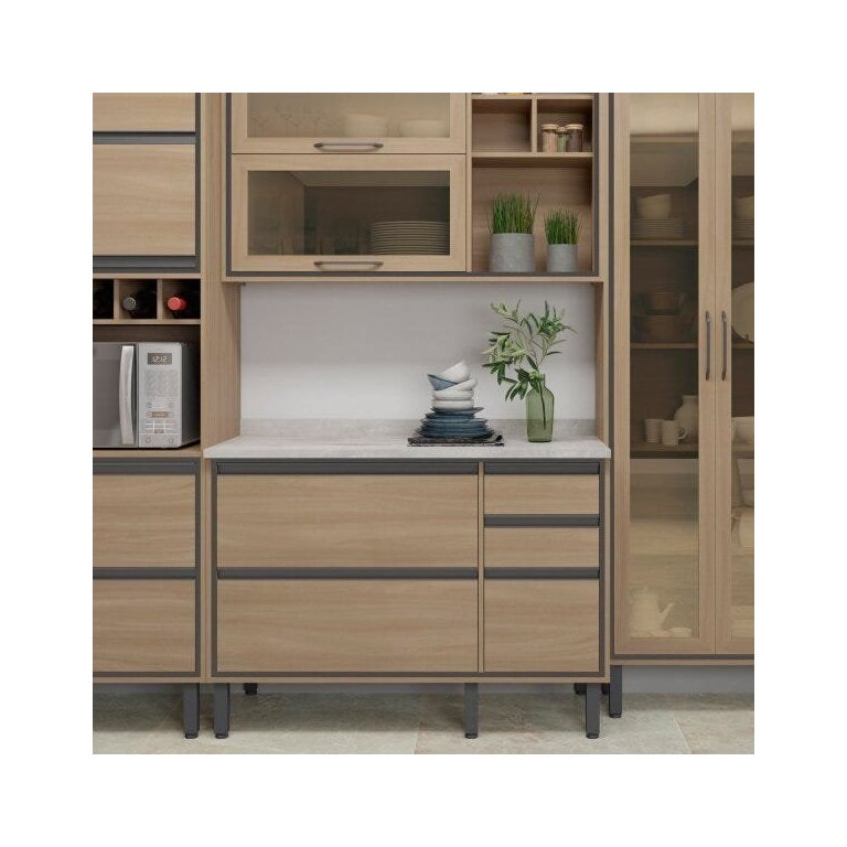 Balcão com Tampo 1 Porta 4 Gavetas Canela Thela