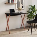 Ver imagem 1 de Escrivaninha X 80x46 para Home Office e Computador com Base em Ferro - Ferro Cobre Tampo Preto