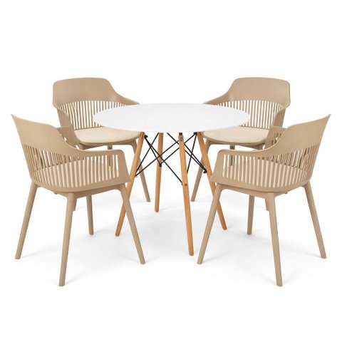Conjunto de Jantar Mesa Eiffel 120cm Branco + 4 Cadeiras Marcela Nude