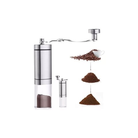 Moedor de Café Manual em Aço Inox e Cerâmica com Ajuste de Moagem Recipiente de Acrílico Portátil