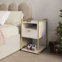 Ver imagem 3 de Mesa Lateral Industrial Tókio com Gavetas em Ferro Dourado para Dormitório - Tampo Branco
