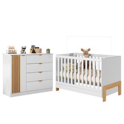 Jogo de Quarto Infantil Ayla com Cômoda e Berço Branco Acetinado - Phoenix Baby - 1