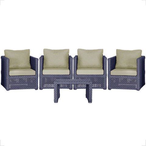 Mesa Centro e 4 Poltronas Madri Corda Náutica Estofado 7 Trama Original