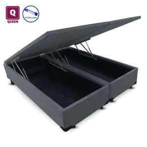 Base Box QUEENSIZE Baú Pistão-gás cinza suede Bipartido