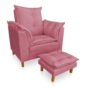 Kit Poltrona Amamentação Sara e Puff Suede Rosa Sky Mobile