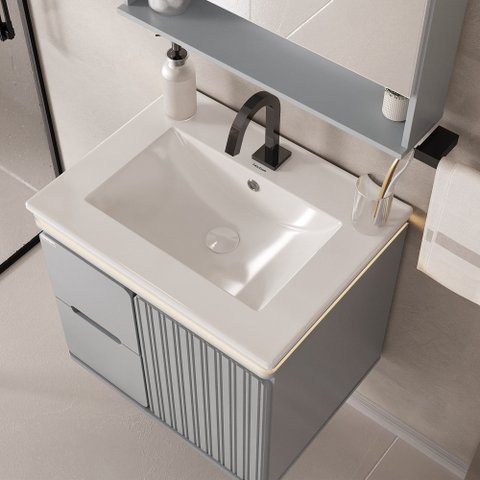 Lavatório Cerâmica Lavínia 60 + Válvula Click Fabribam Branco Brilho