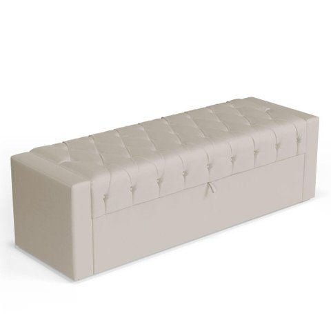 Calçadeira Báu King Size Atena 195cm Capitonê Suede Bege Claro - Desk Design