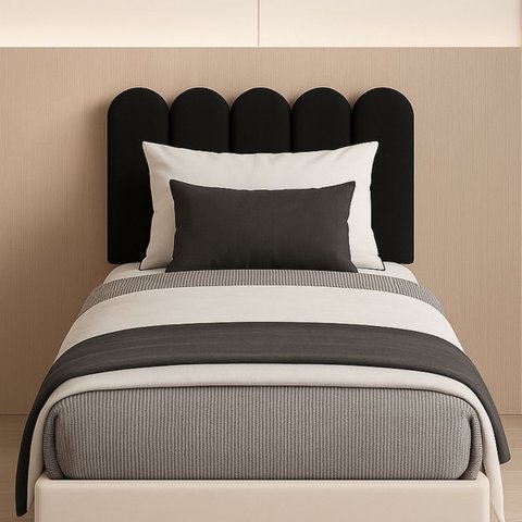 Cabeceira Nuvem Estofada Solteiro 5 Placas em Suede 45x20cm:preto