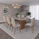Ver imagem 6 de Conjunto de Jantar Lintz Vidro 8 Cadeiras Giratórias Dakota - Bouclé 03 Bege c/ PU Off White