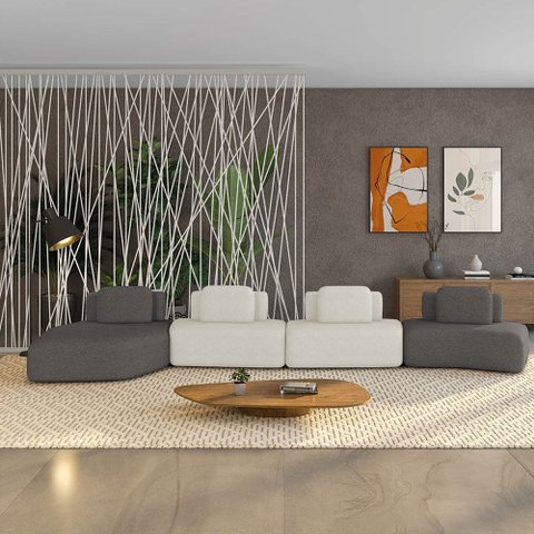 Sofá 4 Lugares Orgânico com Chaise e 3 Módulos Berlim bouclê Grafite/off White K01 - D’Rossi