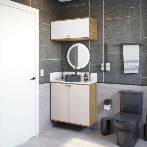 Conjunto para Banheiro com Basculante Kappesberg Celeste 2 Peças Nogueira/branco 80cm