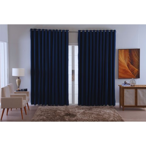 Cortina para Sala Quarto Blackout Tecido 5,00x2,80 Ellegance:azul Escuro