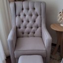 Ver imagem 3 de Kit Poltrona Amamentação Balanço e Puff Linho Quarto Bebê:cadeira Alta Linho Cinza