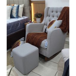 Kit Poltrona Amamentação Balanço e Puff Linho Quarto Bebê:cadeira Alta Linho Cinza - 2