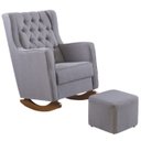 Ver imagem 1 de Kit Poltrona Amamentação Balanço e Puff Linho Quarto Bebê:cadeira Alta Linho Cinza