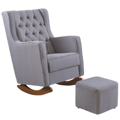 Kit Poltrona Amamentação Balanço e Puff Linho Quarto Bebê:cadeira Alta Linho Cinza