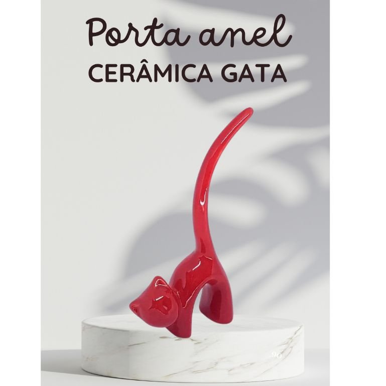 Ver imagem 2 de Gato Porta Anel Cerâmica:branco