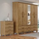 Ver imagem 1 de Conjunto Quarto: Guarda-roupa Casal 5 Portas 6 Gavetas, Cômoda 4 Gavetas Freijó Ouro Madeira Pinus -