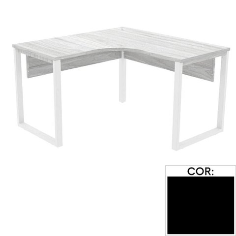 Mesa de Escritório em L Pé Tubular Pe25 em MDP 145 x 145 x 60cm Preta com Base Preta