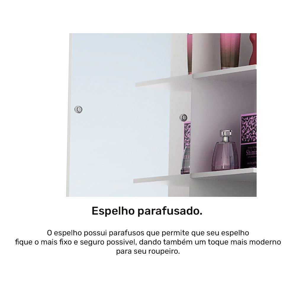 Guarda roupa solteiro com Espelho 2 portas 4 gavetas Melissa ACP Móveis Branco/Rosa ACP MÓVEIS - 6
